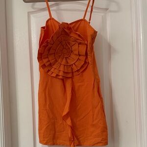 PrettyLittleThing Orange Spaghetti Strap Ruffle Flower Dress